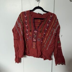 Zara Red Embroidered Blouse